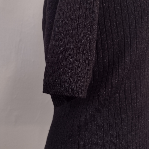 Tesori Vintage Black Ribbed Knit Pullover Short Sleeve Sparkle Sweater Size M - Picture 7 of 10